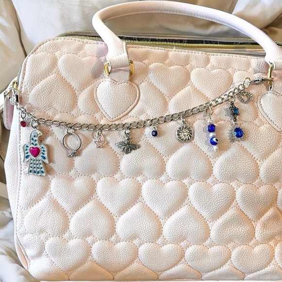 Bag chain Bag charm Silver toned New and Vintage charms Unique One of a kind 11” - Picture 2 of 16